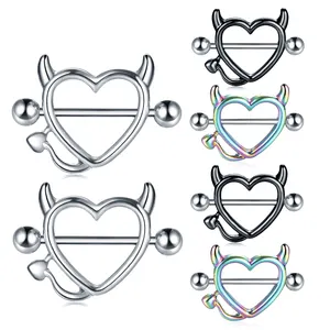 Stainless Steel Nipple Piercing Heart Barbell 14G Nipple Shield Ring Charming Nipple Rings For Women Body Piercing Jewelry