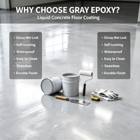 Revêtement de sol liquide en résine époxy autolissante gris marbre, lisse, antidérapant, imperméable pour garage, entrepôt, intérieur, extérieur, application au pinceau