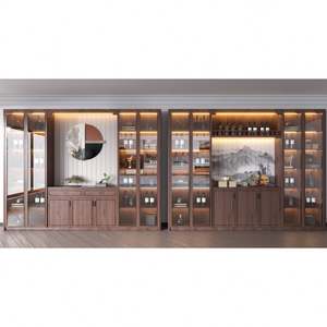 Meuble de bar à vin en bois de luxe pour la maison avec vitrine, bar à vin antique moderne, meuble de salon - Product Image 4