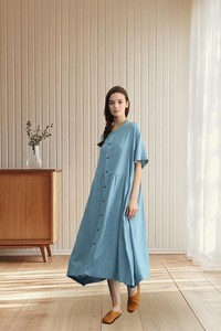 Vestido Tipo Bata de Manga Corta, Casual, Holgado, con Botones, para Verano, Tallas Grandes, Fabricante Mayorista - Product Image 2