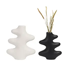 K & B all'ingrosso semplice nero bianco a buon mercato piccolo vaso di fiori in ceramica nuovi vasi di design di forma unica per la decorazione domestica