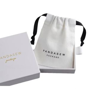 Custom Logo Screen Printed Recyclable Organic Cotton Jewelry Gift <b>Drawstring</b> Bags for Rings <b>Bracelets</b> & Earrings - Product Image 4