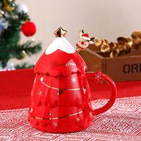 Mug en céramique de luxe léger grande capacité, forme originale sapin de Noël, avec bâtonnet mélangeur, emballage personnalisé festif, cadeau imprimé