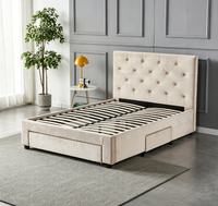 Cadre de lit moderne en velours beige rembourré, confortable et moelleux, avec tête de lit capitonnée, lit plateforme Queen/King Size, cadre en métal, sans sommier
