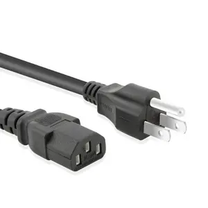 US 0.75mm2 C13 ac ower cable 10A 125V US 3 pin 1.5M 18AWG c13 power extension cord