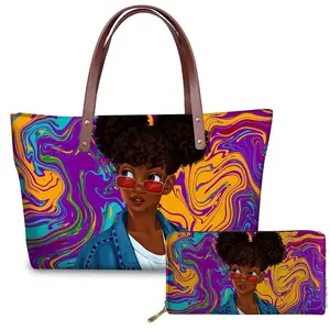 Luxe Ontwerp Handtassen Dames Vrouwen Zwarte Kunst Afrikaanse Meisje Afdrukken Moq 1 Stks/set Handtas En Portemonnee