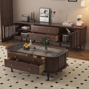 Juego de mesa de centro y mueble para TV de estilo americano retro, de madera maciza, con almacenamiento, para sala de estar, estilo europeo moderno y minimalista. - Product Image 2