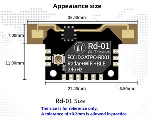 โมดูลเรดาร์ตรวจจับร่างกายมนุษย์ Ai-Thinker 24G/เรดาร์ + โมดูล WiFi+BLE เซ็นเซอร์ Rd-01 พร้อมเสาอากาศ - Product Image 3