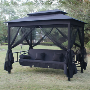 Modern Furniture Garden 3 Seats Outdoor <b>Patio</b> <b>Swing</b> Iron Steel Frame Double Roof Gazebo Daybed <b>Swings</b> with Curtains - Product Image 2