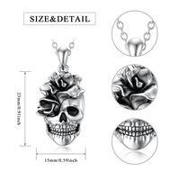 Joyería gótica S925 plata esterlina oxidada rosa y collar con colgante de calavera