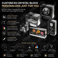 HBL Cubes en cristal personnalisés gravés au laser 3D K9, plusieurs tailles disponibles, supports vierges pour sublimation, pour cadeaux souvenirs