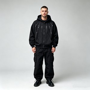 Polyester/Cotton Breathable Eco-Friendly Hoodies <b>Set</b> Thick Fleece Heavy Weight Oversized Custom Print Logo Men's Sweatshirts - Product Image 3