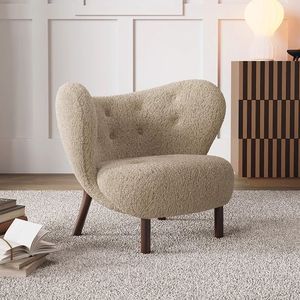 Fauteuil simple de style français, rembourrage en laine de mouton capitonnée, pieds en bois massif, chaise de salon - Product Image 1