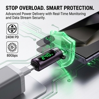 Adaptateur USB C mâle vers type C femelle 240W complet Connecteur de transfert de données rapide 80Gbps avec bouton de commutation à affichage numérique