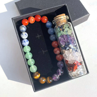 Bracelet en perles de cristal naturel de 8 mm, ensemble bouteille à vœux et boîte cadeau avec éclats de guérison, cadeau unisexe pour le yoga et la spiritualité, pour la vente en gros