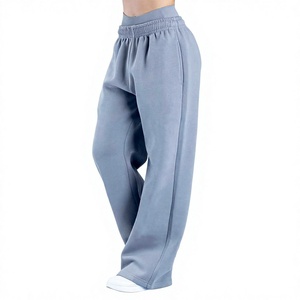 Pantalones Deportivos de Pierna Recta Azul Claro para Mujer, Cintura Elástica, Corte Holgado, Largos, Casuales, 100% Algodón, para Otoño - Product Image 1