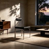 Chaise d'appoint en cuir, chaise de salle à manger à structure chromée, chaise d'appoint Bauhaus avec dossier rond pour la maison, la cuisine, le café
