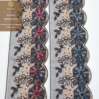 Tissu en dentelle brodée tridimensionnelle avec perles colorées et sequins, bordure florale brodée pour ourlet de jupe