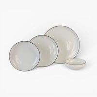 Assiettes à dîner de 10 pouces, vaisselle en céramique, nouvelle porcelaine osseuse, assiette ronde moderne contemporaine, service de table avec bordure noire classique