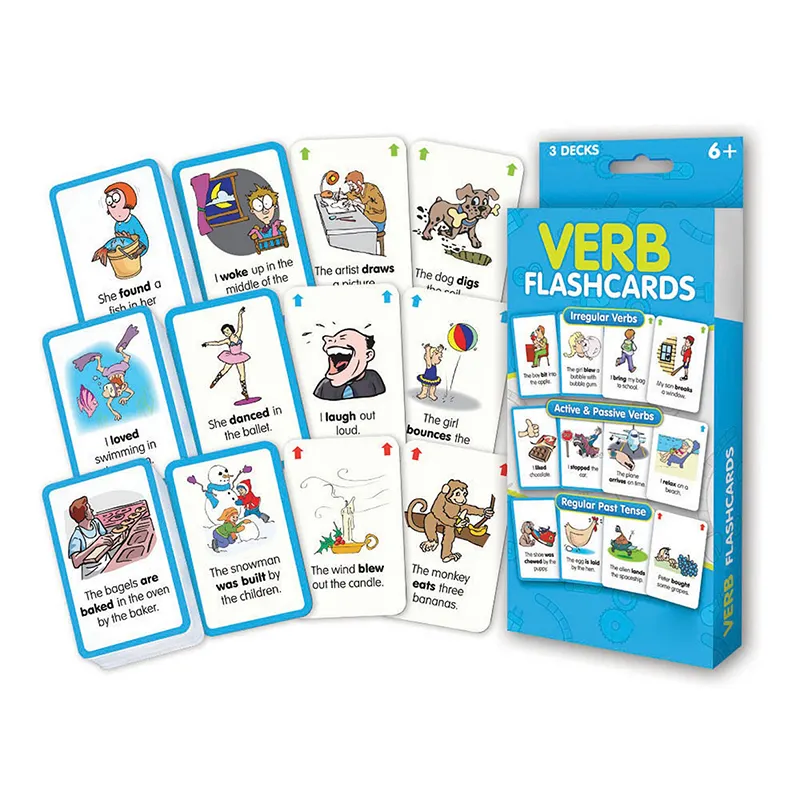 Custom Design Game Playing Cards Printed Children Educational Verb Flash Cards