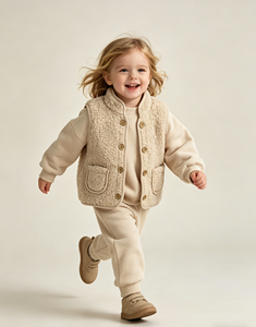 Gilets en sherpa unisexes pour enfants et tout-petits, automne-hiver, veste <span class=keywords><strong>sans</strong></span> manches personnalisée à boutons avec doublure en coton - Product Image 4