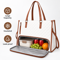 Sac isotherme portable grande capacité en PU de haute qualité, sac de travail et de pique-nique isolé, style vintage et élégant pour femmes