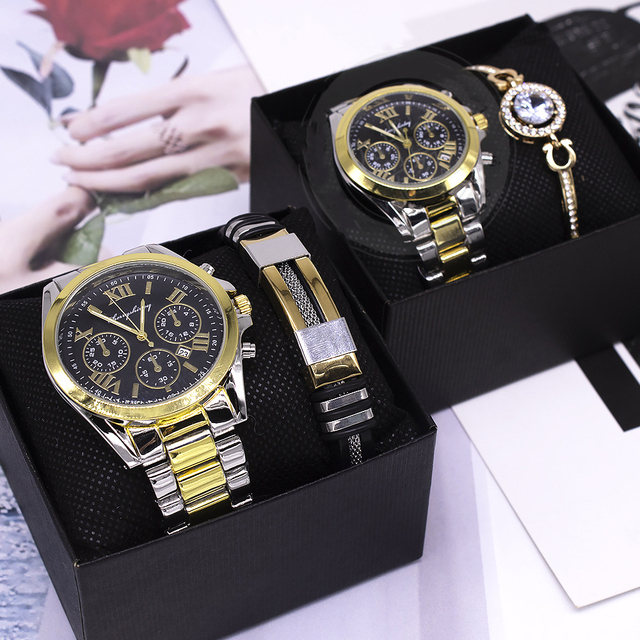 New Coming Women Men Quartz Watch Fashion Design Couple Bracelet Watch Gift Set