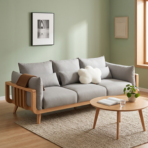 Modern Minimalist Three-Seater Sofa Set with Elegant Teak Wood Frame Hand Woven Rattan Cane Side Panel Detailing for Living Room - Product Image 2