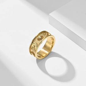 Anillos de acero inoxidable/titanio estilo bohemio con estrellas, lunas y sol, los más vendidos transfronterizos, para hombre y mujer, de compromiso. - Product Image 4
