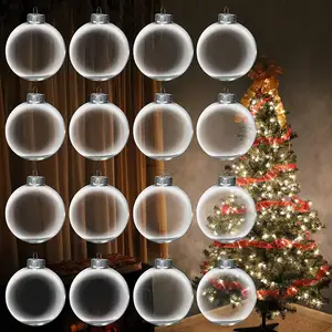 Bola de plástico transparente para árvore de natal, enfeite de decoração personalizado, branco e vermelho para árvore de natal