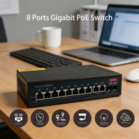 Switch POE de 10 Puertos, 8 POE de 1000M, 2 Uplink Gigabit, 2 SFP, Switch Ethernet de Escritorio o Montaje en Rack para Monitor