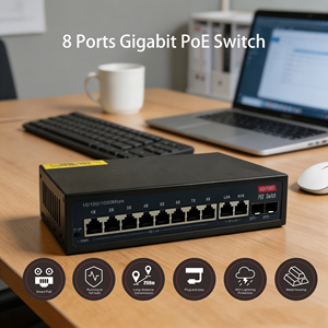 Switch PoE 10 ports, 8 ports PoE 1000M, 2 ports Gigabit Uplink, 2 ports SFP, Switch Ethernet de bureau montable en rack pour moniteur - Product Image 3