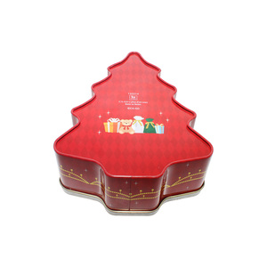 Christmas Tree Shaped <b>Tin</b> Storage Can with Merry Christmas Design for Holiday Gift Candy & Cookie Packaging - Product Image 2