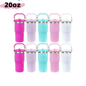 Gobelet de sublimation 20 oz avec paille rabattable, double paroi, sans BPA, en acier inoxydable, anti-fuite, pour enfants, avec poignée supérieure - Entrepôt USA - Product Image 2