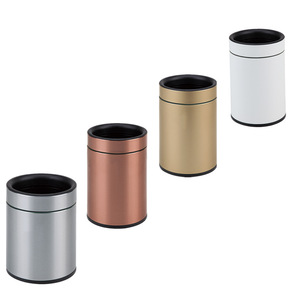 Poubelle ronde en acier inoxydable à vidage direct, poubelle cylindrique pour l'intérieur, pour la salle de bain des chambres d'hôtel - Product Image 1