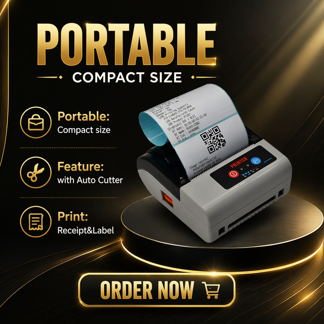 80mm Mini Thermal Portable Label & Receipt Printer with Auto Cutter WIreless Bluetooth Invoice Printing Machine