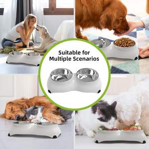 Juego de Tazones para Perro de Acero Inoxidable, Tazón Doble para Comida y Agua, Pequeño, Redondeado, Antideslizante, 8.82 oz, para Perros y Múltiples Mascotas - Product Image 1