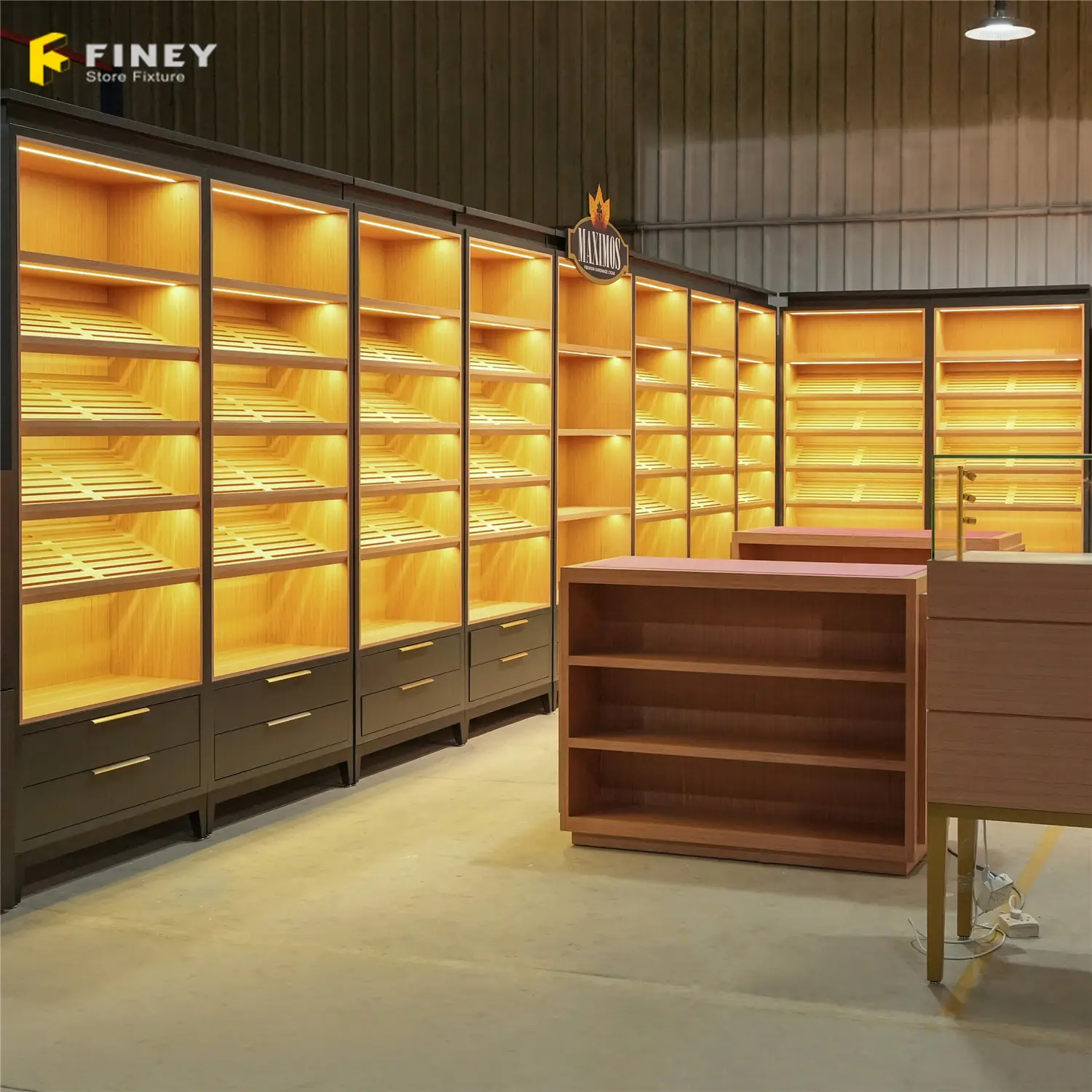 Cigar Store Interior Decoration Design Custom Display Shelf Showcase Cabinet Counter Furniture Retail Cigar Shop Display