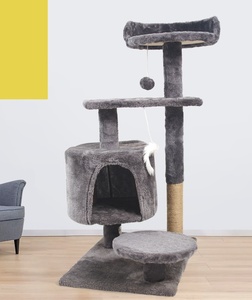 ארבע רמות קלאסי חתול מוצק מגדל ג 'ט קצר עץ חתול קטיפה עם קפיצה בית - Product Image 2