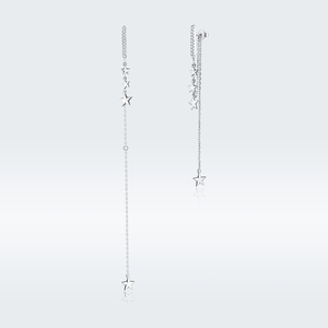 Boucles <span class=keywords><strong>d</strong></span>'oreilles asymétriques pour femmes, livraison gratuite, S925, étoile en argent sterling, Han Feng, tempérament, longue, bse3449 - Product Image 5