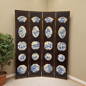 Écran pliant à quatre panneaux inspiré de la porcelaine bleue blanche classique chinoise cloison en <span class=keywords><strong>bois</strong></span> massif salon chambre Antique - Product Image 3