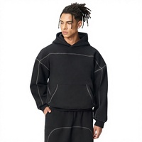 Ensemble deux pièces pour homme, automne, 350g, poids lourd, sweat à capuche court uni, pantalon de survêtement, hip hop, polaire, 100% fibre de bambou