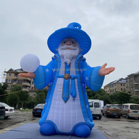 Mascotte gonflable géante personnalisée de personnage de dessin animé, Sorcier bleu étoilé, Vieil homme magicien avec boule de cristal pour décoration à thème Halloween