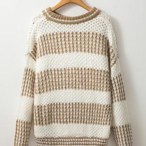 Venta al por mayor de nuevas tendencias suéteres de las mujeres de color bloque de cuello de manga larga de diseño suelto suave antiarrugas ropa de mujer - Product Image 6