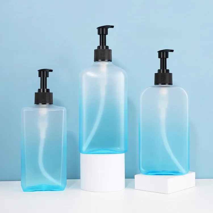 Custom 400ml biodegradabile forma quadrata Pet plastica bottiglia cosmetica Shampoo contenitore per la cura della pelle bottiglia con pompa lozione