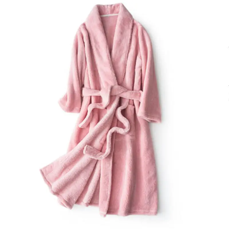 Upscale Luxury Ladies Flannel Bathrobe Cozy High Quality Sleepwear Pink Polka Dots Bath Robe