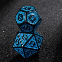 Vente en gros de dés polyédriques en acrylique à motif rétro noir et bleu gravés sur mesure, 7 pièces, pour jeux de table DND MTG