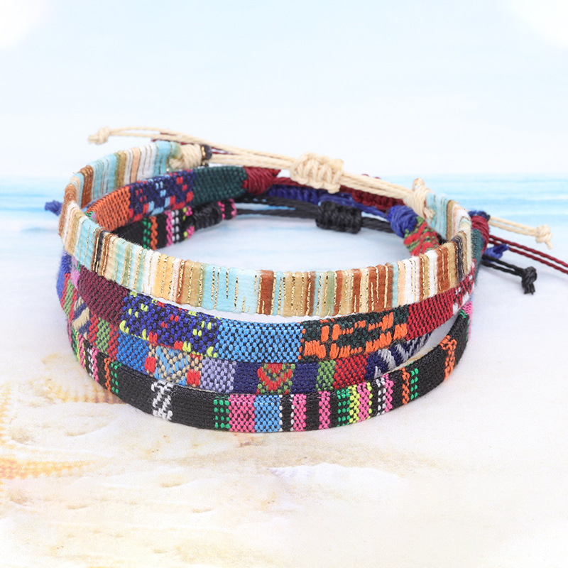 Pulsera de cuerda trenzada de algodón de estilo étnico bohemio, pulseras de amistad tejidas con cordón Multicolor, joyería para hombres y mujeres