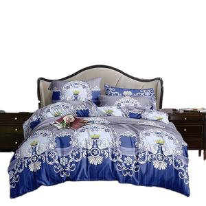 Parure de lit 4 pièces en coton tissé imprimé, toucher coton, avec housse de couette, 2 draps et 2 taies d'oreiller - Literie toutes saisons pour la maison - Product Image 1