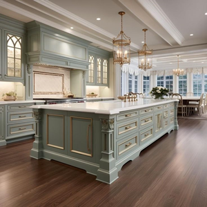 Set di Mobili da <span class=keywords><strong>Cucina</strong></span> in Legno Massello Blu <span class=keywords><strong>Vintage</strong></span> di Lusso Personalizzati con Isola e Armadietti Base con Cassetti - Product Image 4